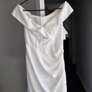 Off-Shoulder White Wedding Dress with Folded Neckline